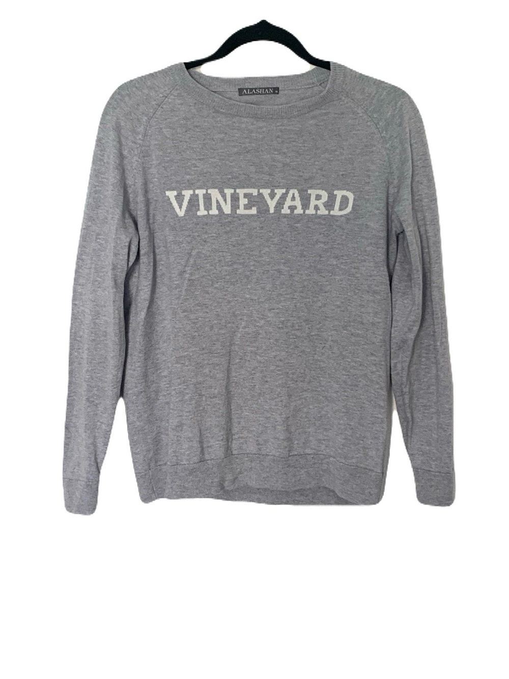 Alashan XS Womens Grey White VINEYARD Cashmere Blend Soft Cozy Crewneck Sweater